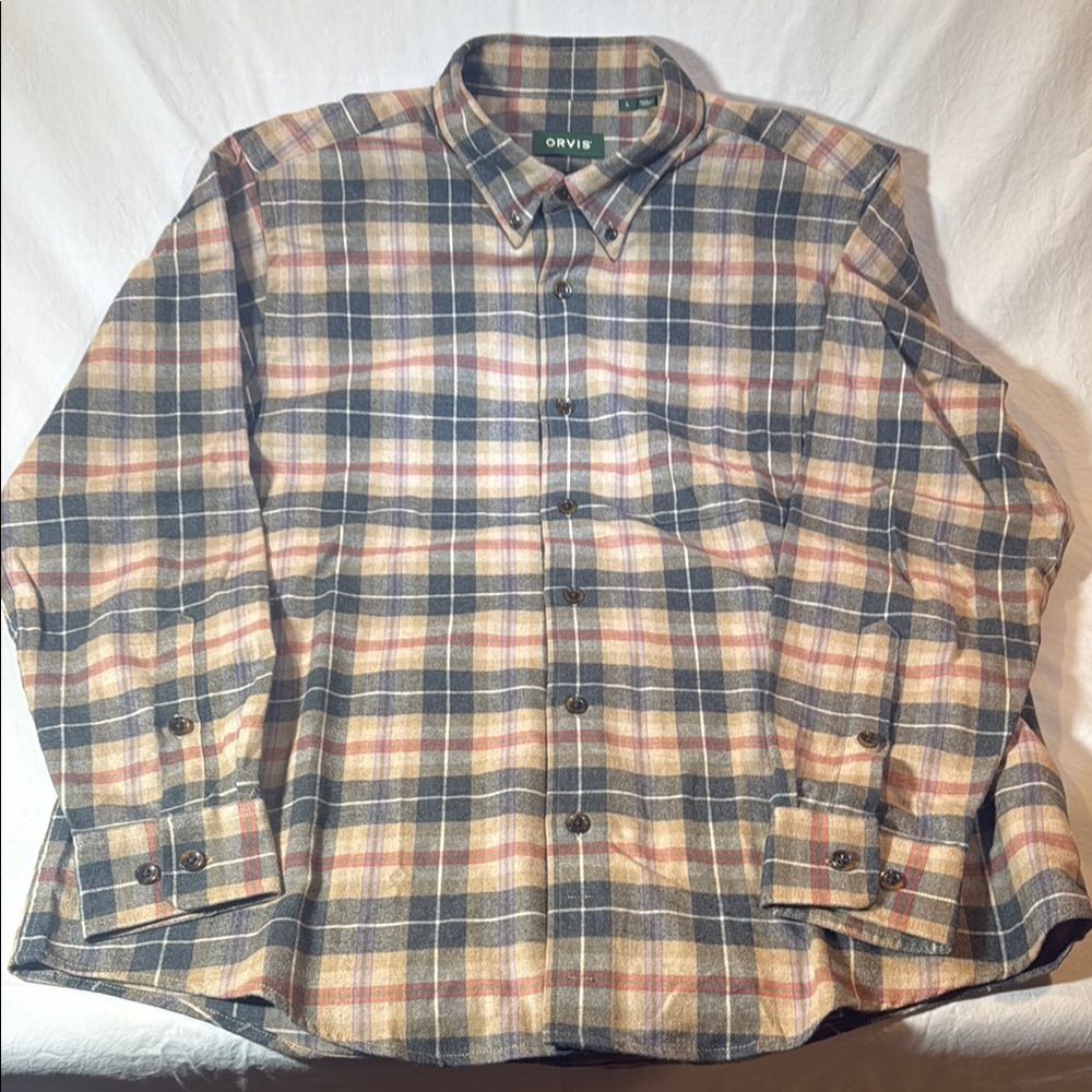 Orvis Men's Flannel Plaid Shirt - Blue and Tan